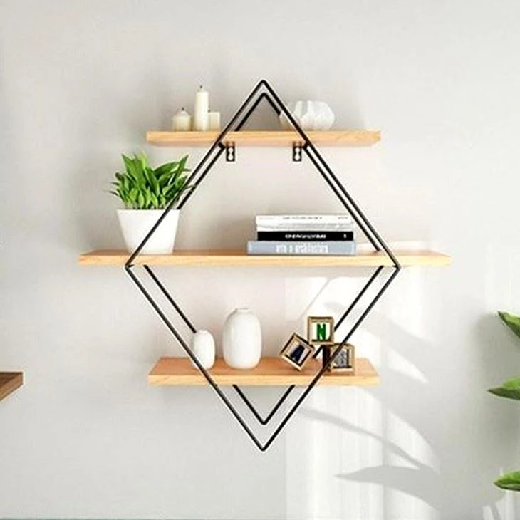 Diamond Metal And Wood Wall Shelf hbsinostar 3